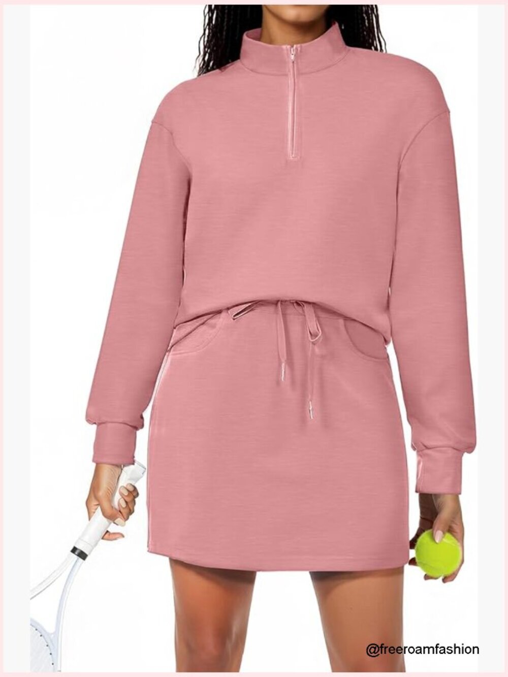 2 Piece Skirt Set for Women Quarter Zip Sweatshirt Matching Tracksuit Skort